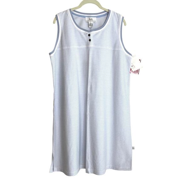 Vintage NOS Karen Neuberger Sleeveless Nightgown M Blue Stripe Made in Hong Kong - Picture 1 of 6